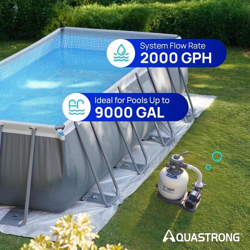 AQUASTRONG Sand Filter Pump for Above Ground Pool with Timer, 1/2 HP Pool Pumps Above Ground 2500 GPH for Pools up to 9000GAL, 12in Pool Sand Filter with 6-Way Valve, Improved Circulation & Filtration‼️light dirt and good condition‼️