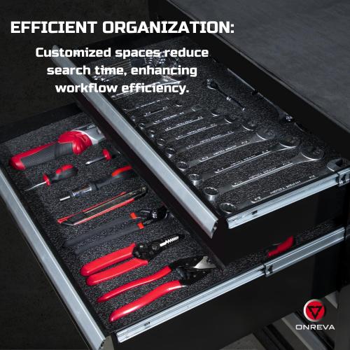 ONREVA Tool Box Foam 22x18x1 inch 4Pack, Foam Inserts for Cases, Polyethylene Storage Sheets for Toolbox Hard Case, Tool Shadow Insert, Kaizen Organizer Sheet, Black with Red