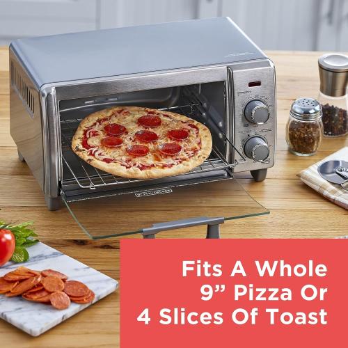 BLACK DECKER Crisp 'N Bake Air Fry Countertop Convection Toaster Oven, Medium Capacity, 4-Slice, 5-in-1, Fits 9” Pizza, 30-Min Timer, Bake, Broil, Air Fry, Toast, Keep Warm, Stainless Steel