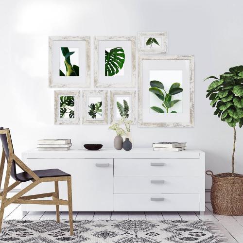 8x10 Picture Frame Set of 3 Made of Real Glass and Distressed White Wooden Frame, 8 by 10 Photo for Wall or Tabletop - Display Picture 5x7 with Mat or 8x10 Without Mat