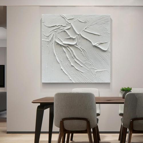 NANKAI Art Hand-Painted White Canvas Wall Art 24x24 inch Abstract Thick Texture Oil Painting Modern Minimalist Art Home Wall Decoration Painting