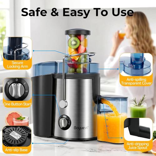 Juicer Machine, 800W Centrifugal Juicer for Whole Fruits and Vegetables,3 Inch Wide Feed Chute, Easy to Clean, Silver