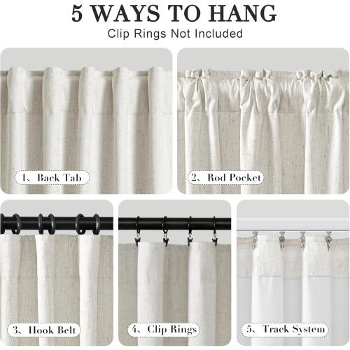 Joywell Linen 100% Blackout Curtains 102 Inches Long, Rod Pocket/Back Tab/Hook Belt/Clip Rings, Thermal Insulated Floor to Ceiling Drapes for Bedroom Living Room (2 Panels,W52 x L102,Natural Beige)
