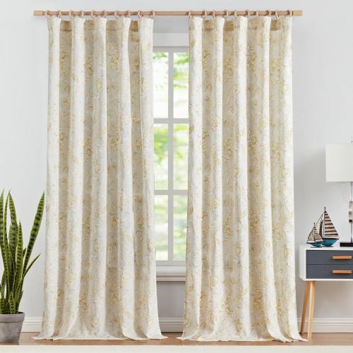 jinchan Floral Curtains 108 Inch Length Mustard Yellow Flower Linen Farmhouse Curtain for Living Room French Country Vintage Curtain Rod Pocket Curtains Set 2 Panels Floral Printed