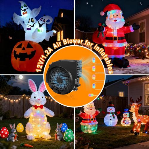 12V 1.2A Inflatable Replacement Motor for 5-9FT Halloween Christmas Inflatables Air Blower Fan with 5 LED Light Fans 1.5A Adapter Outdoor Blow Up Fan Blower Parts for Inflatables Yard Decorations