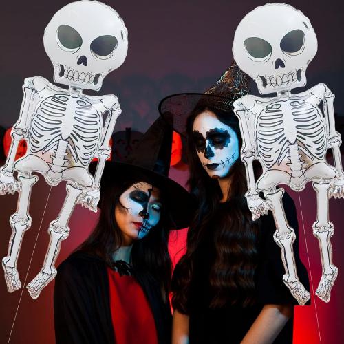 2 Pieces 34x62 Inches Scary Skeleton Foil Balloons - Large Spooky Mylar Life Size Skull Balloons for Halloween Decorations, Haunted House, Trick-or-Treat, Indoor and Outdoor Party Supplies