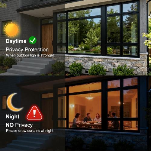 One Way Window Privacy Film See Out Not in, Window Tint for Home, Reflective Mirror Glass Windows Coverings Sun Heat UV Blocking, Black-Silver, 35.4 Inch x 78.74