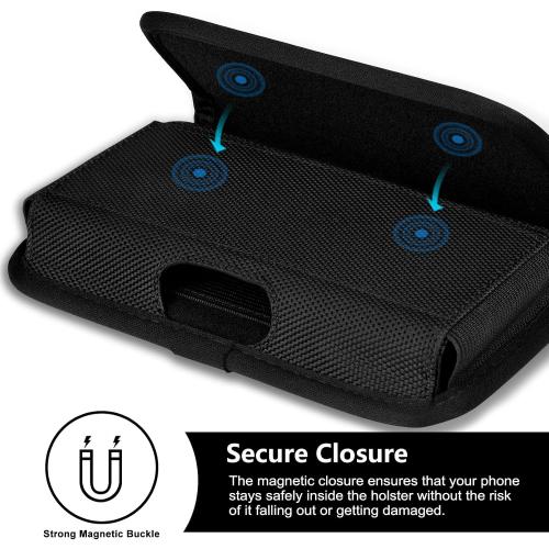 ykooe Rugged Nylon Holster Compatible with iPhone 17 16 15 14 13 12 & Pro Models, Galaxy S25, S24, S23, S22,S21 Cell Phone Belt Holder for Men, Black - L