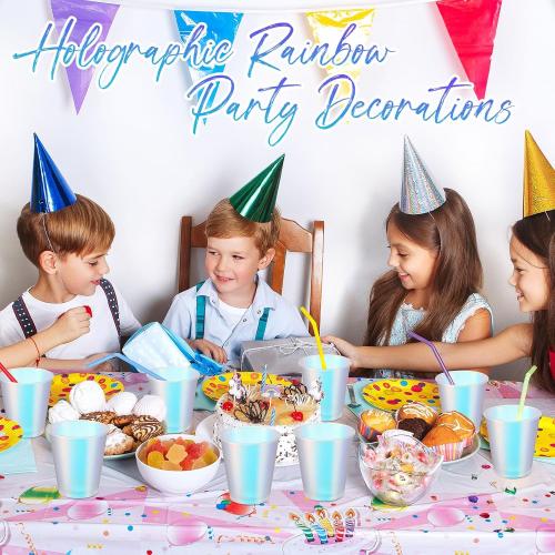 100 Pcs Iridescent Plastic Cups Rainbow Disposable Cups Holographic Party Clear Glitter Shiny Plastic Tumblers for Wedding Birthday Bachelorette Mermaid Party (Matte,12 oz)