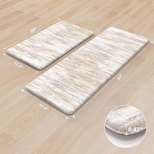 Anti Fatigue Kitchen Mats for Floor 2 Piece, Cushioned Abstract Kitchen Rugs,Memory Foam Kitchen Floor Mats, Standing Desk Mats for Laundry, Office, Sink Light Brown Multi