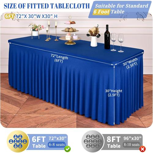 fani 2 Packs Royal Blue Stretch Table Skirts for 6 Foot Table | Spandex, Washable, Rectangle Tablecloths with Skirt, Wrinkle Resistant Fitted Tablecover, Wedding, Party, Banquet