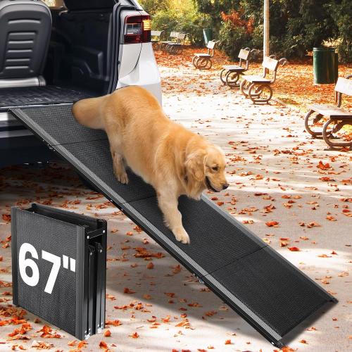 Size 67x17 Dog Ramp for Car, 67''x 17'' Extra Long Folding Dog Ramp, Pet Ramp for Large Dogs with Non-Slip Rug Surface, Portable Dog Steps Up to 250LBS, Outdoor Dog Ramp for Car, High Bed Couch
