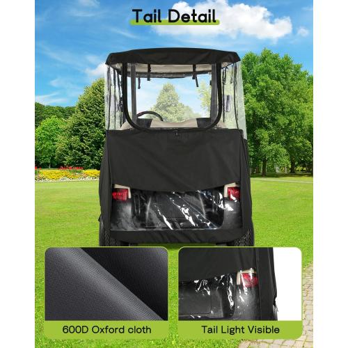 Golf Cart Enclosure 2 Passenger for Club Car Precedent Tempo Onward 2-Person Seaters 600D Waterproof Transparent Driving Rain Cover with 4-Sided Clear Windows Mirror Zipper Roll-Up Door Black