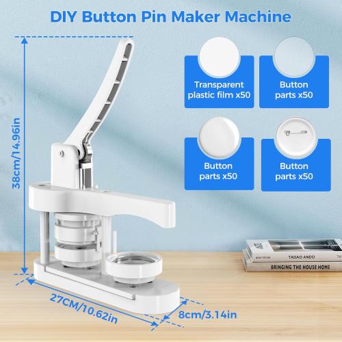 Button Maker Machine 58mm, Professional Badge Making Kit with 50 Parts, No Installation DIY Badge Maker, Pin Press Machine, Kids Craft Kit for Crafts, Schools