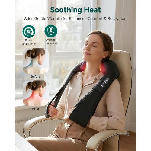 FitRx Cordless Shiatsu Shoulder, Back, and Neck Massager with Heat, USB-Rechargeable, Black
