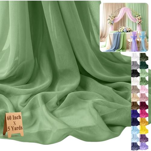 Chiffon Fabric by The Yard 60 x 5 Yards, Soft Sheer Draping (Sage Green) | 15-Ft, Flowing Sheer Fabric for Wedding Arch Draping, Party Backdrops, Ceiling Decor, Curtains, DIY Sewing, Event Decorations