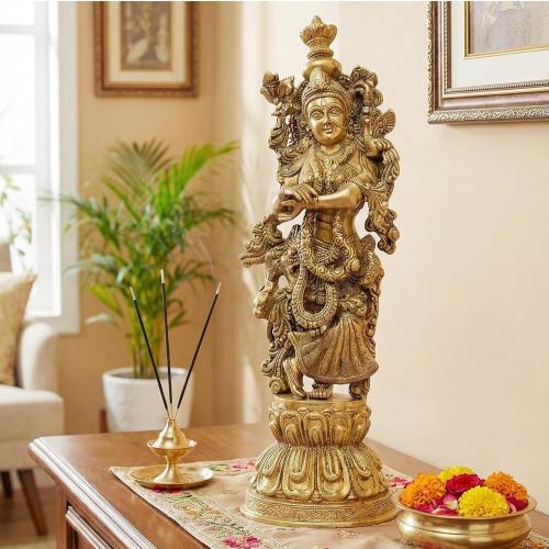 eSplanade - Brass Radha Krishna - Big Size - Brass Radha Idol Statue Sculpture  (Radha Antique)