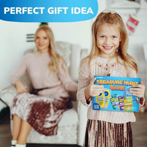 QUOKKA Scavenger Hunt for Kids Ages 4-8 - Treasure Hunting Outdoor Games for Kids 8-12 - 2 Walkie Talkies 2 Bags - 200 Outdoor & Indoor Cards - 3 Bracelets