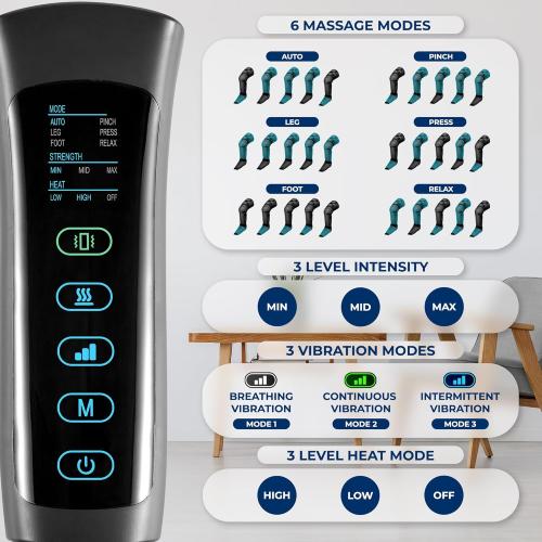 SereneLife Air Compression Leg Massager, Full Leg Massager with Heat and Compression, Ice Pack, Portable and Adjustable with 6 Modes 3 Vibrations 3 Intensities, 11 Airbags for Thigh Calf Foot Massage