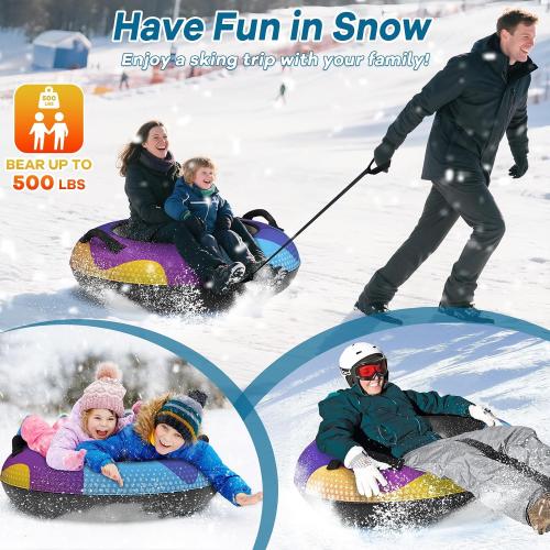 Snow Tube,48 Inch Big Heavy-Duty Inflatable Snow Sled with Premium Canvas Cover for Kids Adults,Thickened Hard Bottom Sleds for Snow with Detachable Tow Strap,Winter Outdoor Fun Snow Toys Gifts