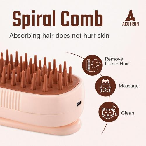 Cat Steam Brush - 2024 New Rechargeable 3-in-1 Hair Comb Self-Cleaning Pet Grooming Tool for Long and Short Hair Cats and Dogs, with Steamy Massage Shedding Relief, Beige