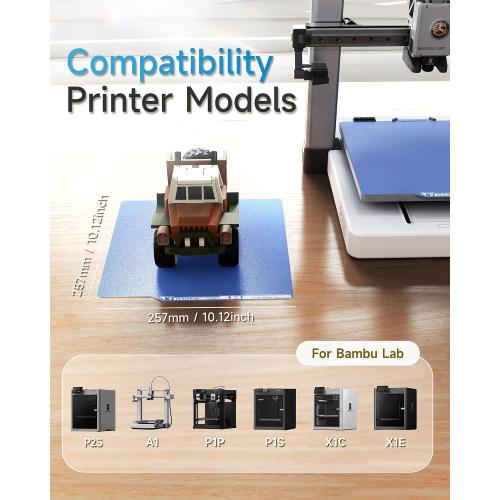 YOOPAI Cold Build Plate for Bambu Lab X2D/P2S/A1/X1C/P1P/P1S/X1E, Blue | 257x257mm, Double-Sided Room-Temperature Printing, UltraTack Coating High Adhesion Low-Temperature Printing