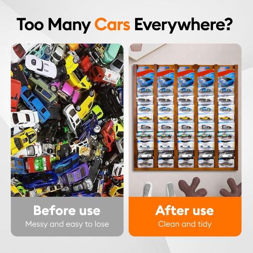 Storage Case Compatible with Hot Packaged Wheels Cars, Solid Wood Wall Mount Display Case for Diecast Cars, Toy Cars Organizer Holds Up to 50 (Upgrade One-Pack)