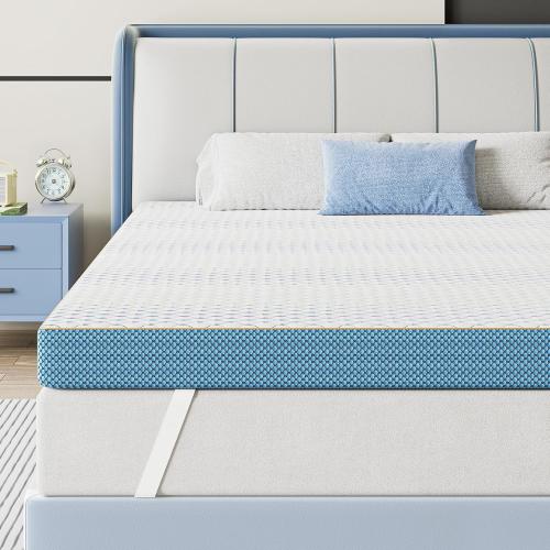 Full Size Mattress Topper 4 Inch, Pressure-Relieving Firm Bed Topper Gel Memory Foam with Ultra Soft Cover, Certipur-Us & Oeko-Tex Certified, Blue