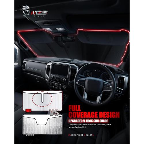 MZS Windshield Sun Shade Compatible with Silverado Sierra 1500 2500HD 3500HD 2019-2026, Foldable Truck Sun Shade Shield with Storage Pouch, Front Window Visor Sunshade for Interior Protector