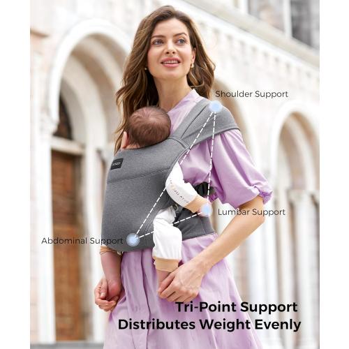 Momcozy Portable Baby Carrier – Compact & Lightweight, Adjustable for Travel, Fold & Go Convenient Storage Hip Pouch, Wide Shoulder Straps, Soft Skin-Friendly Fabric, for Babies 12–35 lbs (Grey)