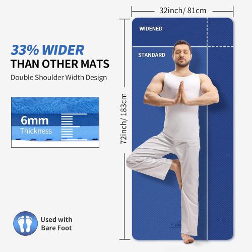Size72/84x 32x 1/4 Color Blue  Extra Wide Yoga Mat for Women and Men (72/84x 32x 1/4) TPE Workout Mat, Non-slip Large Exercise Fitness Mat for Yoga, Pilates, Workout