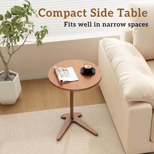 Couch Tables that Slide Under: 15 '' Modern C Shaped End Table Nightstand with Natural Solid Wood Small Bedside Table for Living Room Bedroom Farmhouse Small Spaces (Medium)