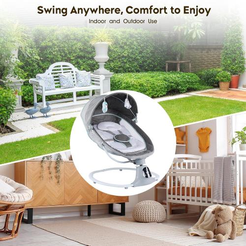 Electric Baby Swing for Infants to Toddler, Portable Swing Baby Rocker with 5 Point Harness, 5 Sway Speed, Bluetooth,12 Preset Lullabies with Remote Control, Infant Swing for Baby Boys & Girls, Grey