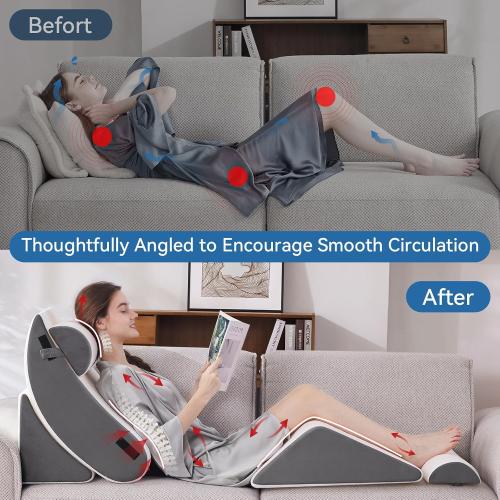Wedge Pillow Set for After Surgery, 5 PCS Bed Wedge Pillow for Sleeping, Memory Foam Orthopedic Back Adjustable Pillow for Pain Relief and Acid Reflux with 2 PCS Axilla Pillow Grey
