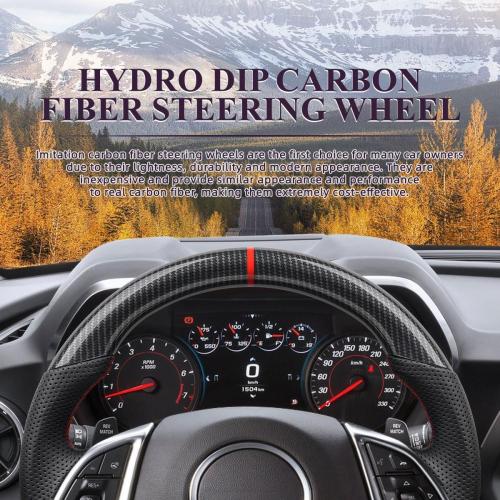 Steering Wheel for Camaro 2015-2024 Hydro Dip Carbon Fiber Steering Wheel with D-shaped Flat-bottom Perforated Leather Grip Hand-Stitched Compatible with Camaro
