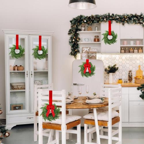 Knitgrip 12 Pcs Small Christmas Cabinet Wreaths with Ribbon, Mini Wreath for Kitchen Window Chair Backs Front Door Xmas Home Decor DIY Craft Farmhouse Holiday Decorations(Red Color,7.87 Inch)