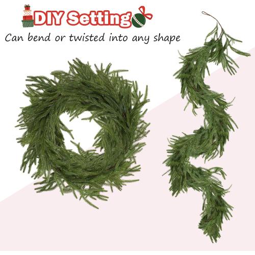 Norfolk Pine Garlands: 6ft Artificial Green Garland for Christmas Decorations - Realistic Greenery Garland for Mantel Fireplace Table Christmas Garland for Indoor Outdoor Holiday Xmas Decor (2Pcs)