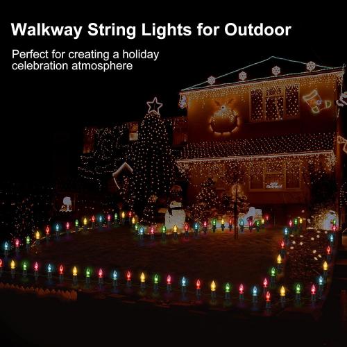 TIORIY Christmas Lights Outdoor 20 Pathway Lights - 24.2ft Multicolor Walkway Light with Stakes, C9 Driveway Light for Outside Yard Garden, Extendable for Xmas Holiday Decorations, 20 Lights