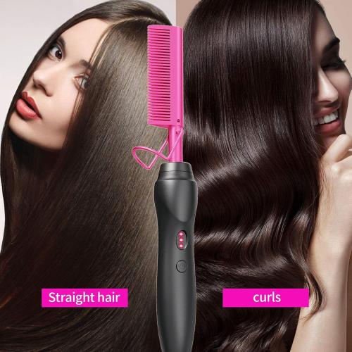 Hot Comb Hair Straightener Pressing Combs - Ceramic Electric Straightening Comb for Natural Black Beard Wigs Holiday Gift- Pink