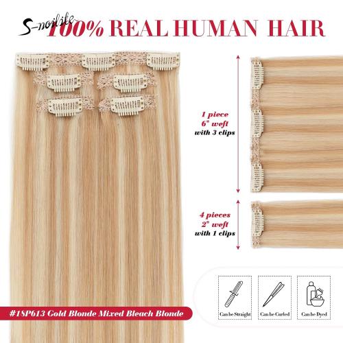 Short Clip in Hair Extensions Real Remy Human Hair,S-noilite Short Hair Extensions Clip ins,Mini Clip in Extensions for Add Volume and Highlights,5 Pieces 36g 10 inch Gold Blonde Mixed Bleach Blonde