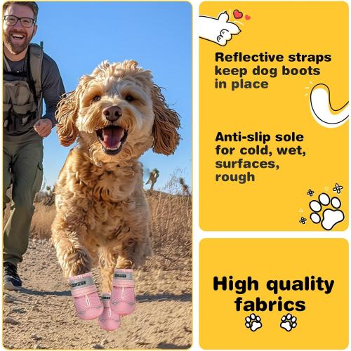 Hcpet Dog Shoes for Large Dogs, Breathable Dog Booties for Small Medium Dogs, Anti-Slip Dog Boots & Paw Protectors for Hot Pavement Winter Snow Hiking with Reflective Straps Pink Size 2
