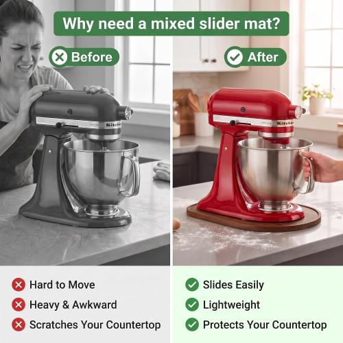 Mixer Slider Mat for KitchenAid 4.5-5 Qt Tilt-Head Stand Mixer, Pine Wooden Mixer Moving Tray, 4PCS Appliance Sliding, Kitchen Countertop Storage Accessories for Easy Mixer Movement
