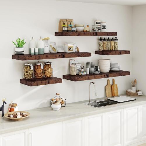 12 Deep Rustic Brown Floating Shelves,Over Toilet Long Wall Mounted Modern Farmhouse 36 inches,Wall Shelves with Invisible Brackets for Bedroom, Bathroom, Living Room, Kitchen, Set of 1