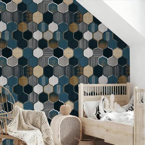 Elegant Geometric Tile Wallpaper Peel and Stick Removable 17.7 x 118.11 Multi-Texture Quatrefoil Pattern Wall Paper Self Adhesive for Classroom Bedroom Laundry Room Bathroom