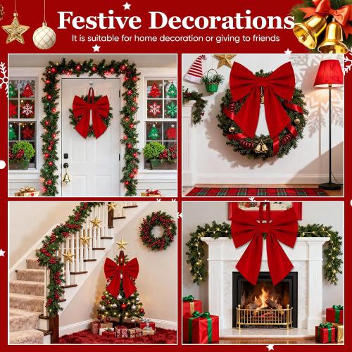Christmas Tree Topper Bow 16 x 22, Giant Bows Christmas Decorations, Velvet Bow Christmas Wreath for Home Wreath Wall Backdrop Birthday Wedding Party Decor (Velvet Red Bow)