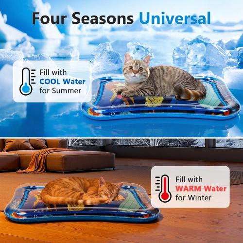 ‼️doesn't come with the 2 attractive balls‼️Thickened Cat Water Sensory Play Mat with 2 Attractive Balls, Cat Water Bed Toy for Cats Dogs Kittens Pets