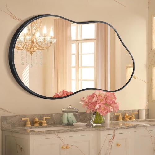 Irregular Wall Mirror - Wall Mirrors Decorative Size 20x36 Black Asymmetrical Mirror Tempered Glass Aviation Aluminum Alloy Frame for Bathroom, Bedroom, Living Room, Cloakroom, Entryway