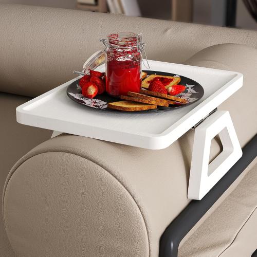 Couch Arm Tray,Bamboo Folding Sofa Tray,Sofa Armrest Trays Clip-On Couch Desk for Drinks,Snacks,Phone,Remote Control（White）