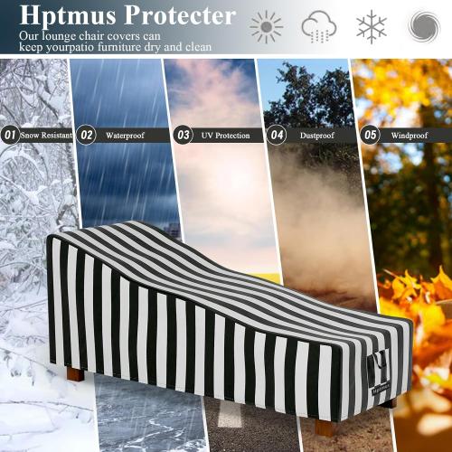 2-Piece Outdoor Chaise Lounge Covers - Waterproof Heavy Duty for Patio Furniture, 86L x 36W x 32H/Black & White Stripe