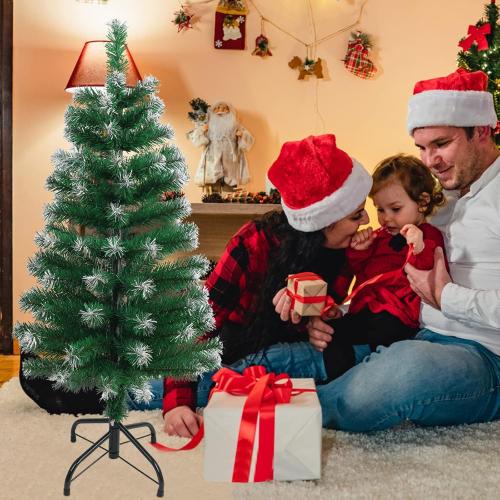 CCINEE 3FT Artificial Christmas Tree, Small Mini Table Top Green Xmas Tree with Flocking Snow Frost Tip and Metal Stand for Porch Coffee Table Centerpiece Arrangements Home Office Holiday Decor